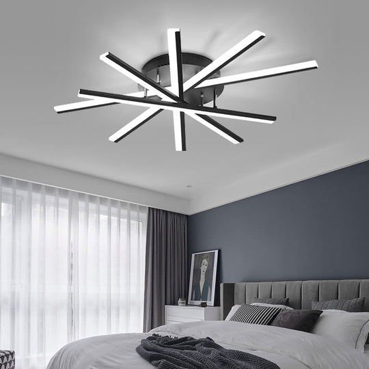 Black Fan-Shaped Led Ceiling Light For Minimalist Bedroom Decor