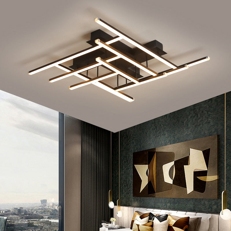 Minimalist Black Led Acrylic Semi Flush Ceiling Light - Crossed Design / 19 Natural