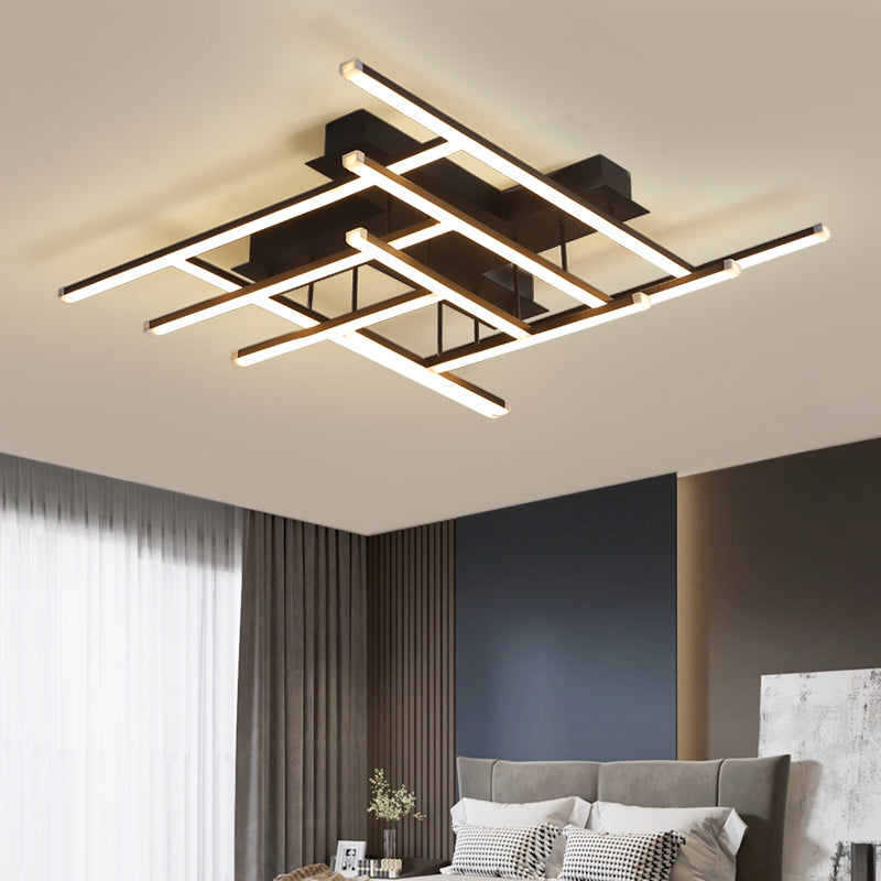 Minimalist Black Led Acrylic Semi Flush Ceiling Light - Crossed Design