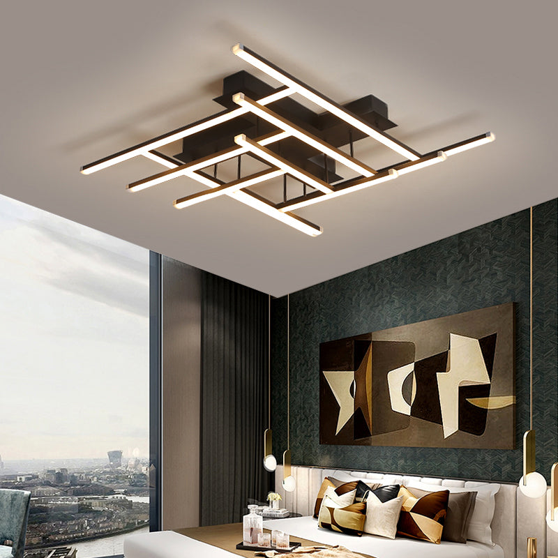 Minimalist Black Led Acrylic Semi Flush Ceiling Light - Crossed Design