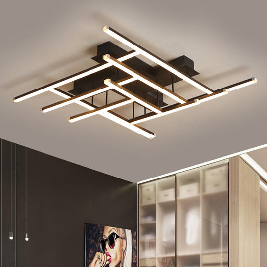 Minimalist Black Led Acrylic Semi Flush Ceiling Light - Crossed Design