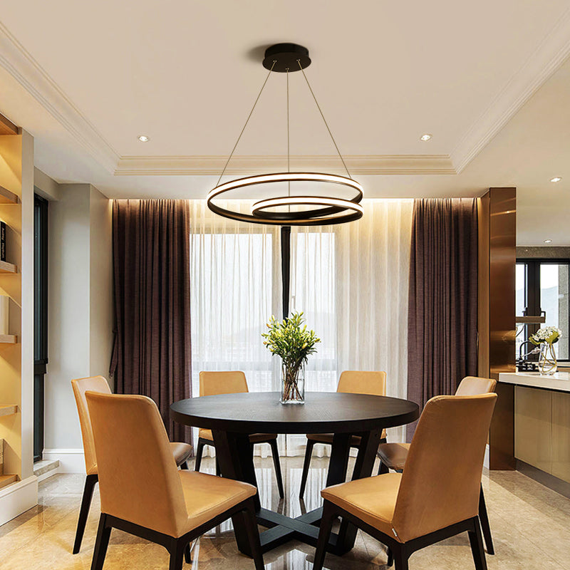 Aluminum LED Chandelier Light - Loop Shaped Minimalist Dining Room Suspension Lamp