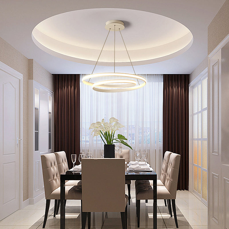 Minimalist Aluminum Led Chandelier - Loop Shape Dining Room Suspension Light