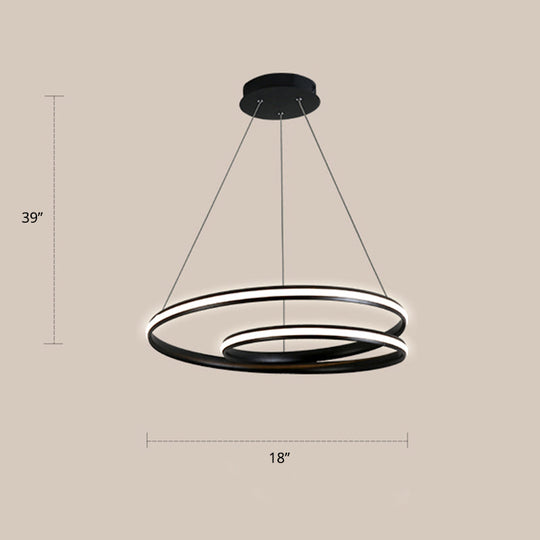 Minimalist Aluminum Led Chandelier - Loop Shape Dining Room Suspension Light Black / 18 Warm