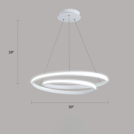 Minimalist Aluminum Led Chandelier - Loop Shape Dining Room Suspension Light White / 30