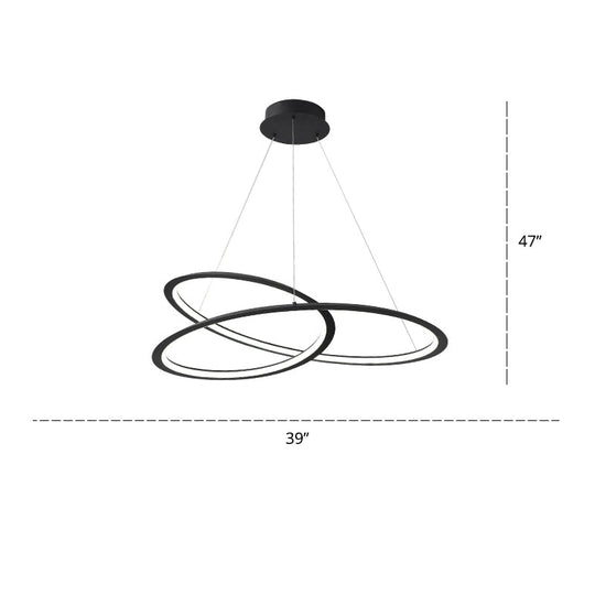 Minimalist Led Chandelier Pendant Light For Living Room With Twisted Aluminum Shade Black / 39.5