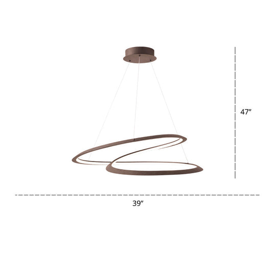 Minimalist Led Chandelier Pendant Light For Living Room With Twisted Aluminum Shade Coffee / 39.5