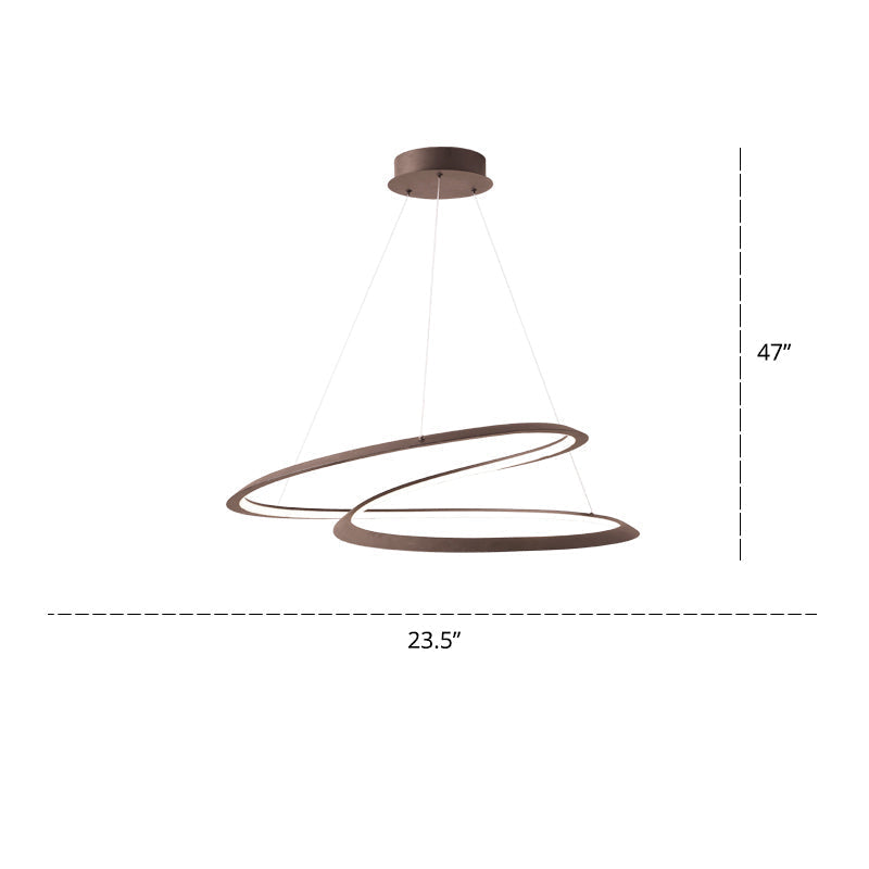 Minimalist Led Chandelier Pendant Light For Living Room With Twisted Aluminum Shade Coffee / 23.5