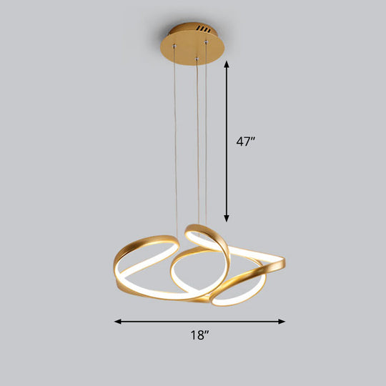 Gold Metal Twisty LED Chandelier - Simple Style Hanging Lamp for Restaurants