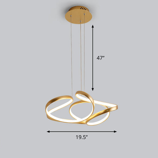 Modern Gold Led Chandelier For Restaurants - Metal Twist Design / 19.5 White