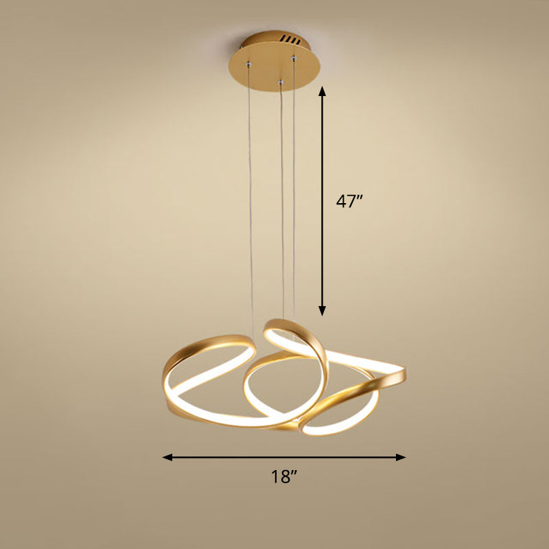 Modern Gold Led Chandelier For Restaurants - Metal Twist Design / 18 Warm