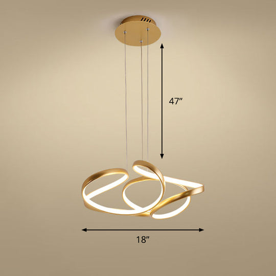 Modern Gold Led Chandelier For Restaurants - Metal Twist Design / 18 Warm