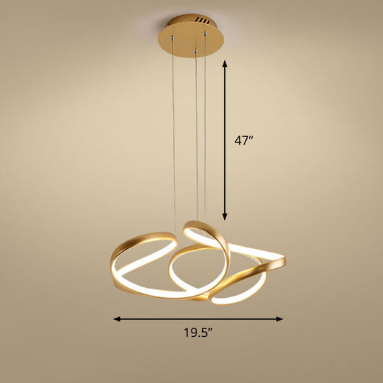 Gold Metal Twisty LED Chandelier - Simple Style Hanging Lamp for Restaurants