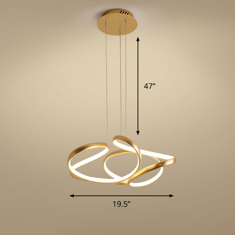 Modern Gold Led Chandelier For Restaurants - Metal Twist Design / 19.5 Warm