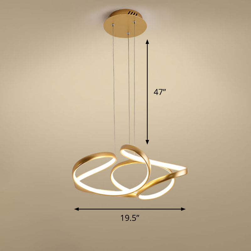 Modern Gold Led Chandelier For Restaurants - Metal Twist Design / 19.5 Remote Control Stepless