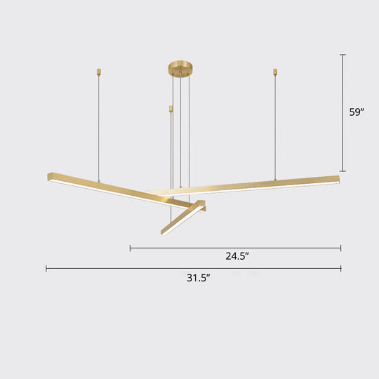 Sleek Metal Led Chandelier For Living Room Ceiling 3 / Gold Third Gear