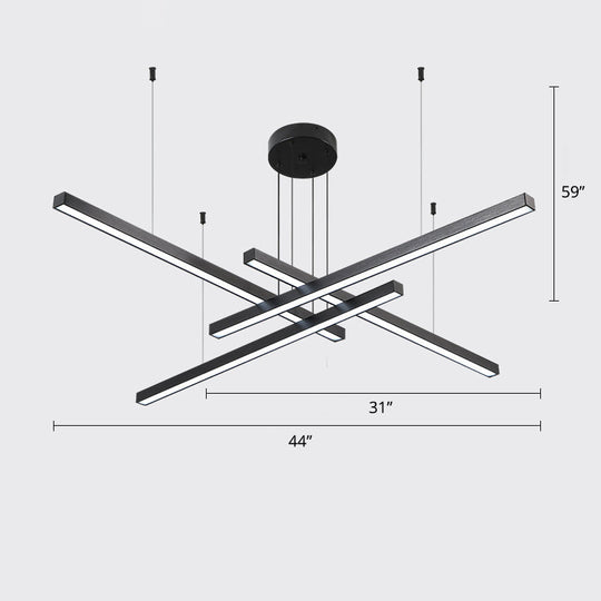 Sleek Metal Led Chandelier For Living Room Ceiling 4 / Black Warm