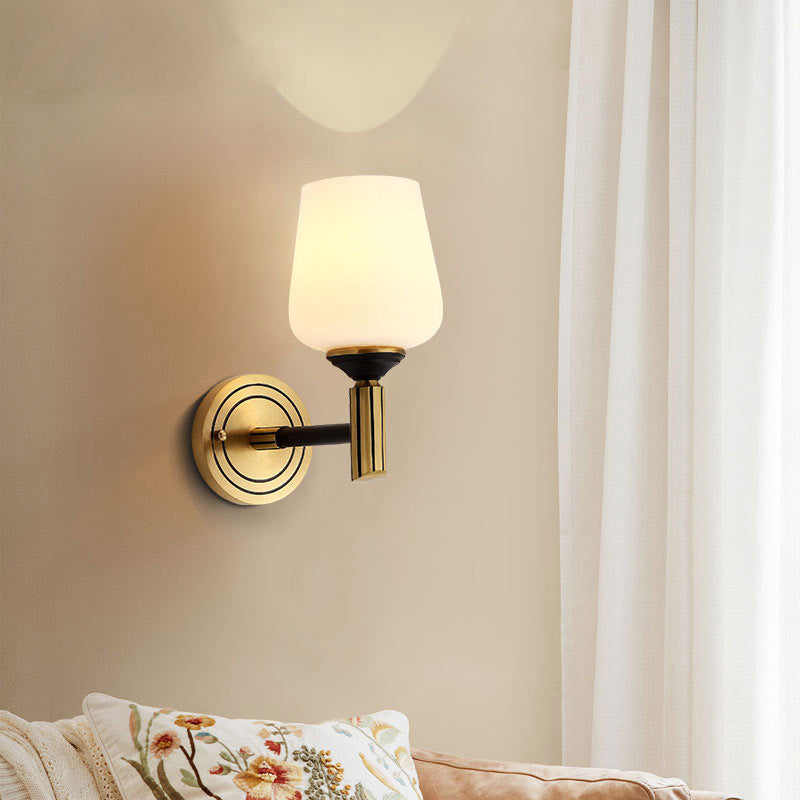 Vintage Conical Wall Sconce With Frosted Glass Shade In Black-Gold - Perfect For Foyer Lighting 1 /