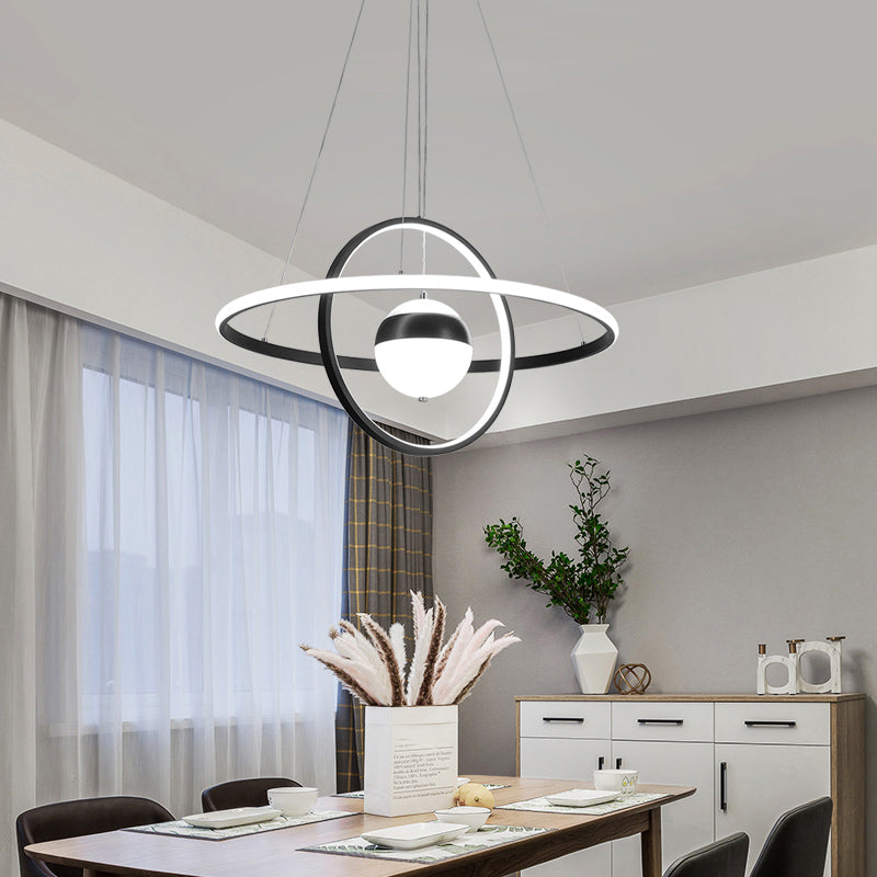 Modern Black Acrylic Ball and Ring Chandelier Pendant Light for Minimalistic Ceiling Décor