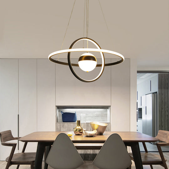 Modern Black Acrylic Ball and Ring Chandelier Pendant Light for Minimalistic Ceiling Décor