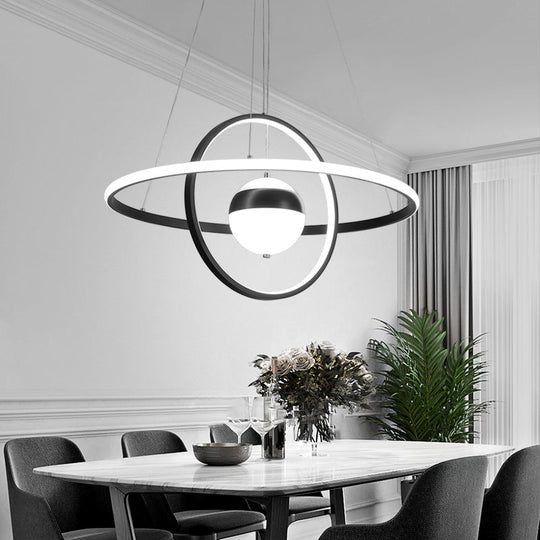 Modern Black Acrylic Ball and Ring Chandelier Pendant Light for Minimalistic Ceiling Décor