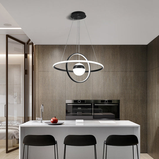 Modern Black Acrylic Ball and Ring Chandelier Pendant Light for Minimalistic Ceiling Décor