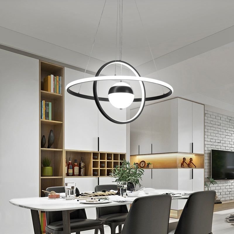 Modern Black Acrylic Ball and Ring Chandelier Pendant Light for Minimalistic Ceiling Décor