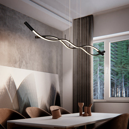 Wave Shaped Aluminum Pendant Lamp - Minimalistic Dining Room Island Lighting