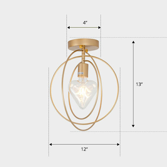 Nordic Metal Ceiling Mounted Lamp - Geometric Semi Flush Light For Corridor Gold / C