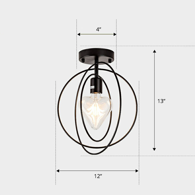 Nordic Metal Ceiling Mounted Lamp - Geometric Semi Flush Light For Corridor Black / C