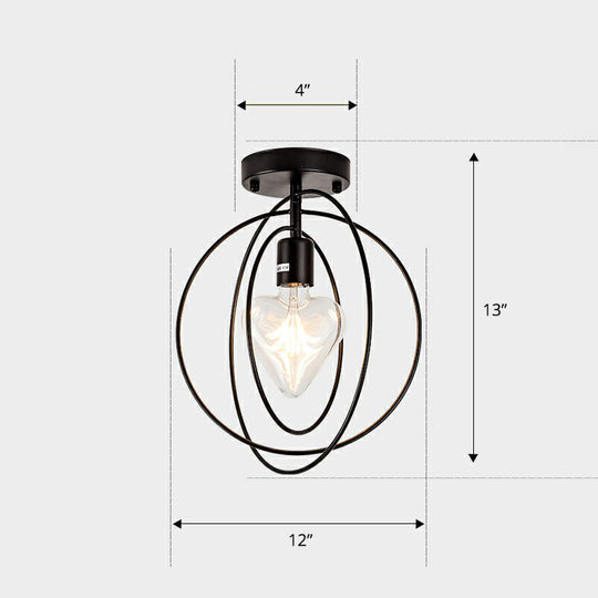 Nordic Metal Ceiling Mounted Lamp - Geometric Semi Flush Light For Corridor Black / C