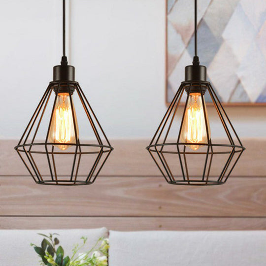 Farmhouse 1-Light Black Iron Cage Pendant Dining Room Lamp