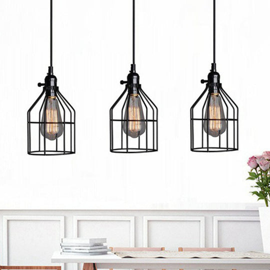 Farmhouse 1-Light Black Iron Cage Pendant Dining Room Lamp