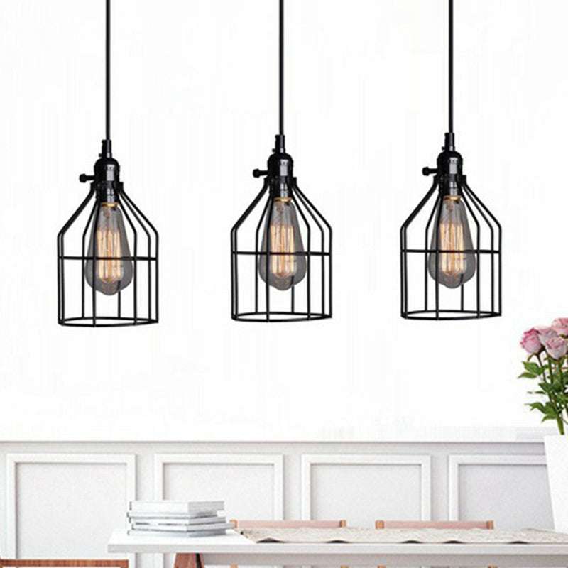 Black Iron Cage Pendant Light - Farmhouse Style Dining Room Lamp