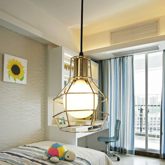 Industrial Metal Cage Pendant Light Fixture - Ball Shaped Bedroom Ceiling Hang Lamp 1 Bulb