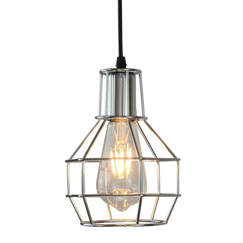 Industrial Metal Cage Pendant Light Fixture - Ball Shaped Bedroom Ceiling Hang Lamp 1 Bulb