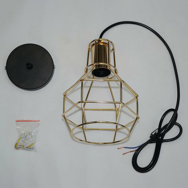 Industrial Metal Cage Pendant Light Fixture - Ball Shaped Bedroom Ceiling Hang Lamp 1 Bulb