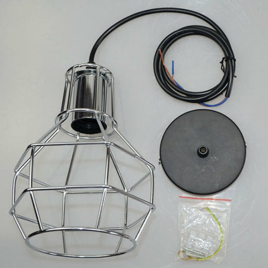 Industrial Metal Cage Pendant Light Fixture - Ball Shaped Bedroom Ceiling Hang Lamp 1 Bulb