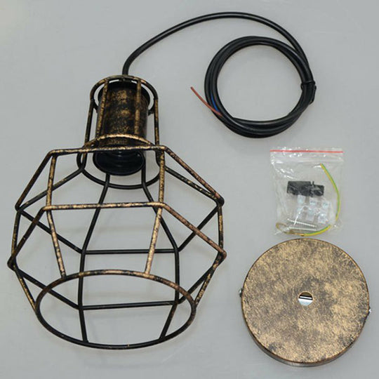 Industrial Metal Cage Pendant Light Fixture - Ball Shaped Bedroom Ceiling Hang Lamp 1 Bulb