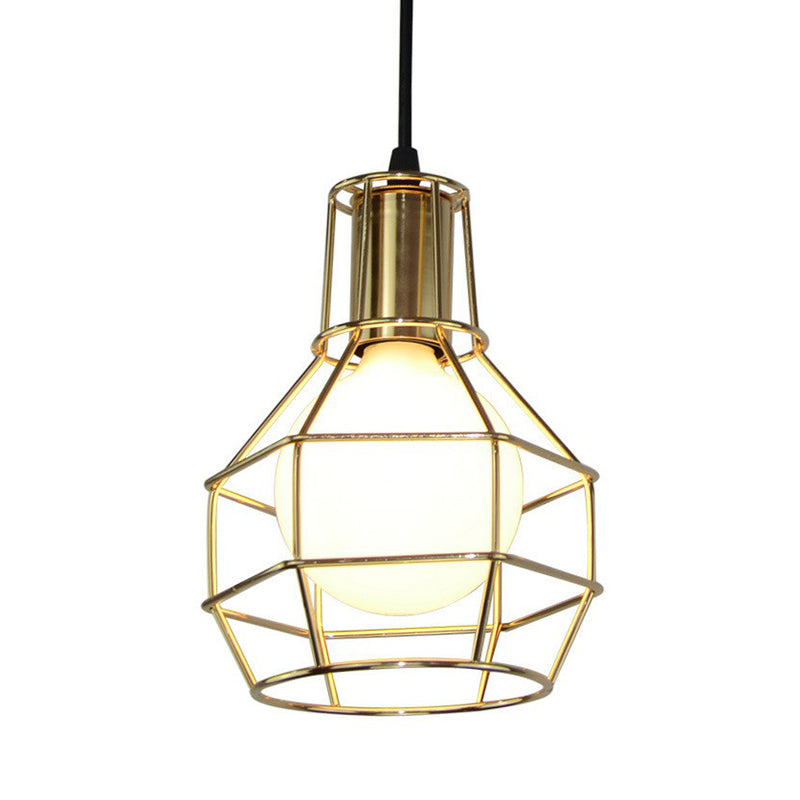 Industrial Metal Cage Pendant Light Fixture - Ball Shaped Bedroom Ceiling Hang Lamp 1 Bulb