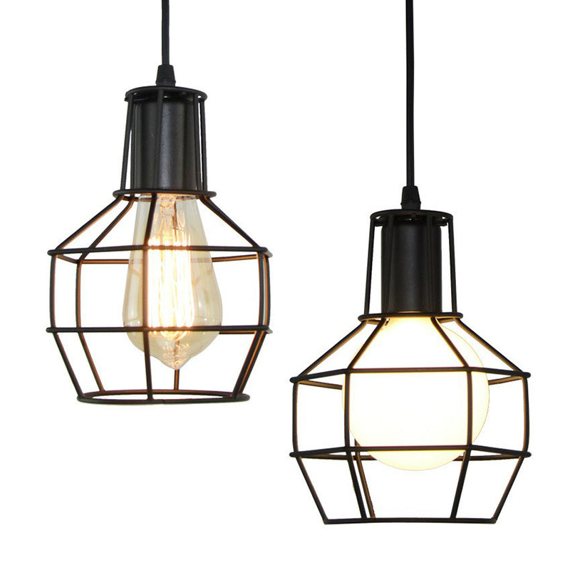 Industrial Metal Cage Pendant Light Fixture - Ball Shaped Bedroom Ceiling Hang Lamp 1 Bulb