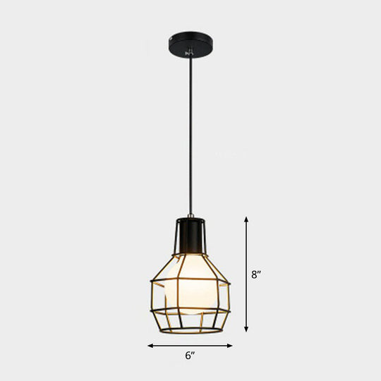 Industrial Metal Cage Pendant Light Fixture - Ball Shaped Bedroom Ceiling Hang Lamp 1 Bulb