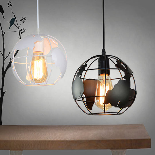 World Globe Pendant Light: Loft Style, Single-Bulb Iron Hanging Lamp for Kids Bedroom