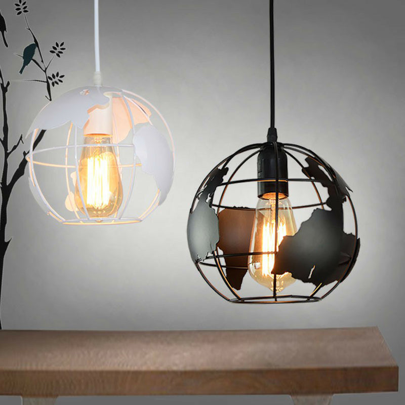 World Globe Pendant Light: Loft Style, Single-Bulb Iron Hanging Lamp for Kids Bedroom