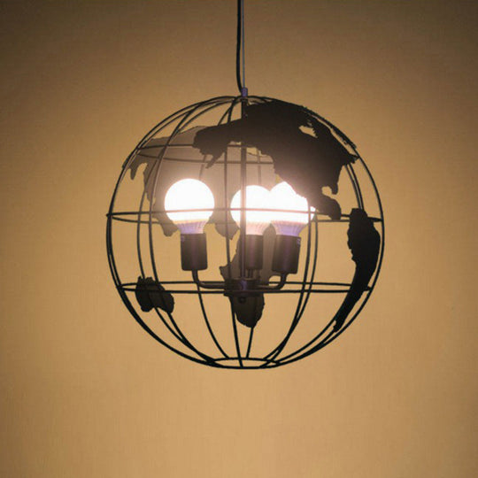 Loft Style Globe Pendant Light Iron Hanging Lamp For Kids Bedroom Black / 11