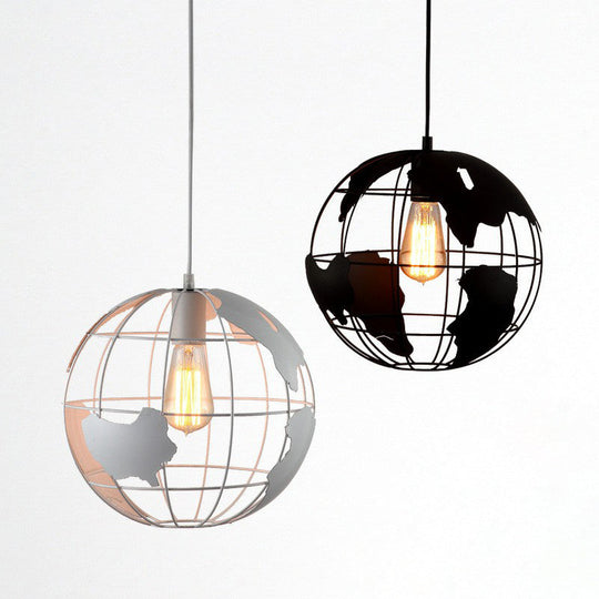 World Globe Pendant Light: Loft Style, Single-Bulb Iron Hanging Lamp for Kids Bedroom