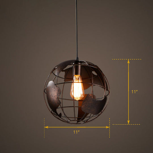 World Globe Pendant Light: Loft Style, Single-Bulb Iron Hanging Lamp for Kids Bedroom