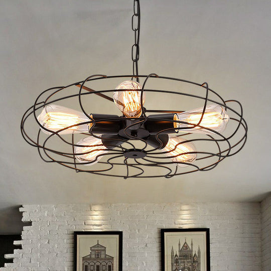 Industrial Iron Cage Hanging Lamp | 5-Light Chandelier for Bedroom