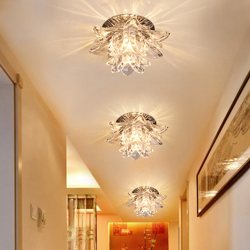 Modern Crystal Flush Mount LED Ceiling Lamp for Hallways - Clear Flower Design