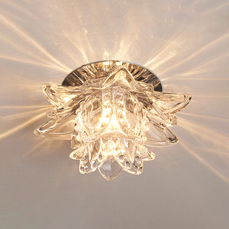 Modern Crystal Flush Mount LED Ceiling Lamp for Hallways - Clear Flower Design